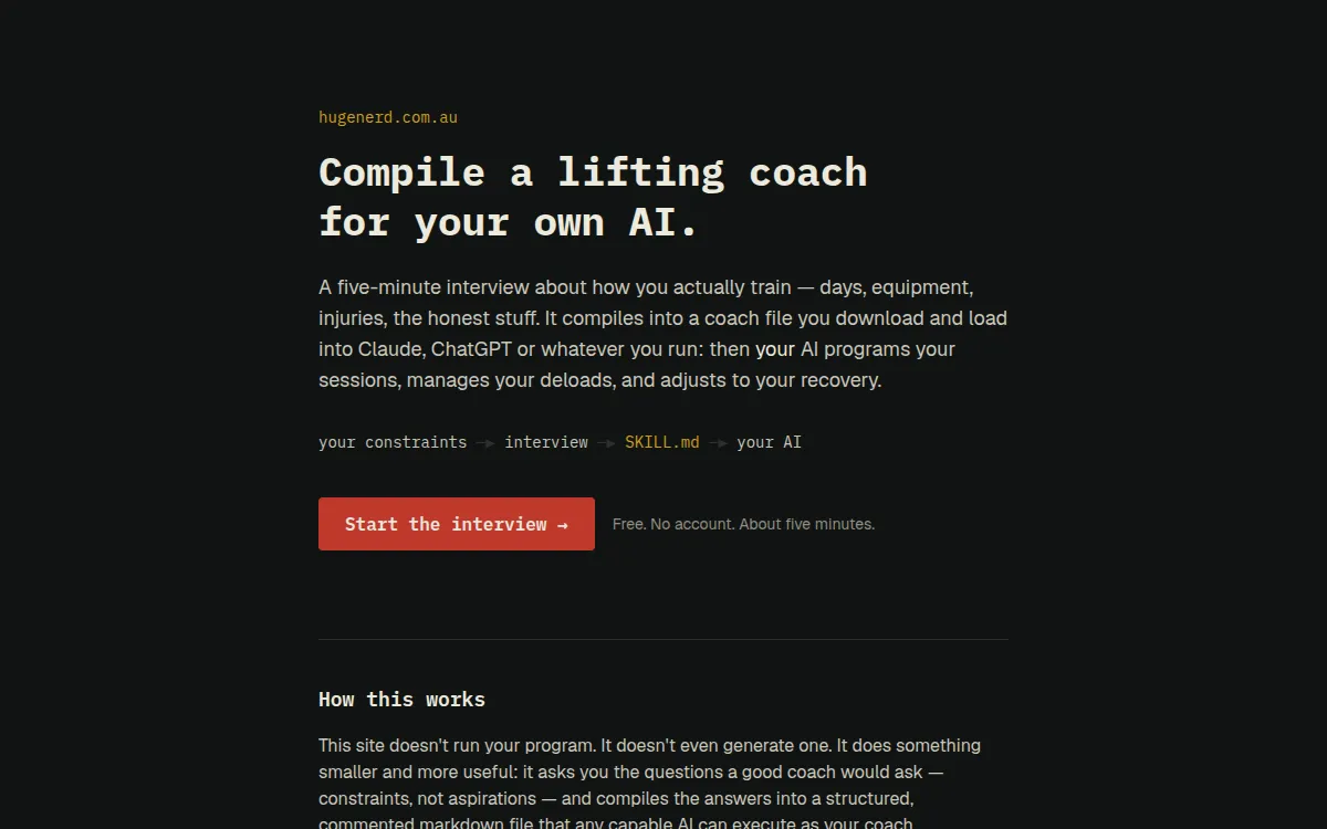hugenerd's home page: compile a lifting coach for your own AI